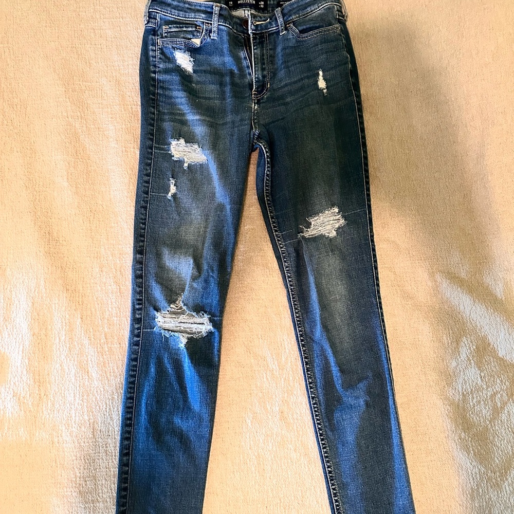 Hollister Blue Skinny Jeans with Distressed Details